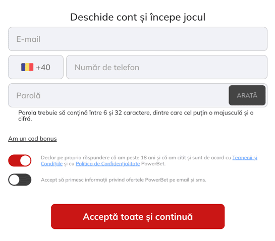 Înregistrare Powerbet casino